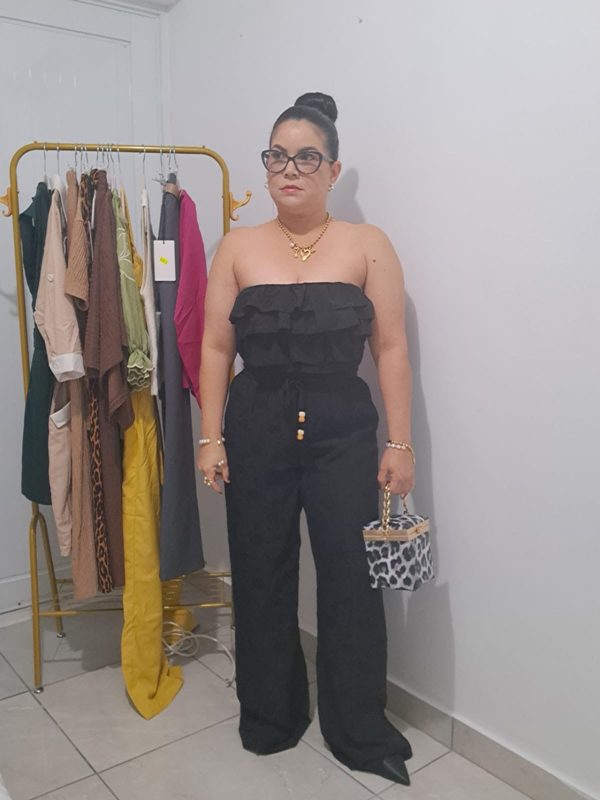 Ruffle strapless jumpsuit