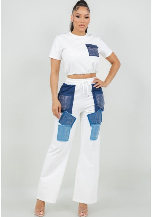 white set denim details
