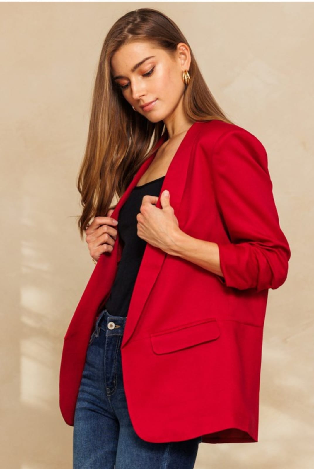 Red blazer 1/3 sleeve
