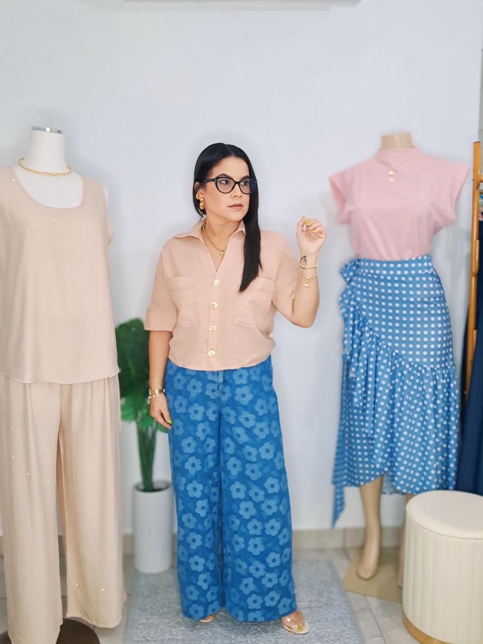 Pantalon denim de flores