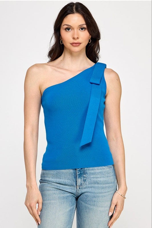 One shoulder bow top