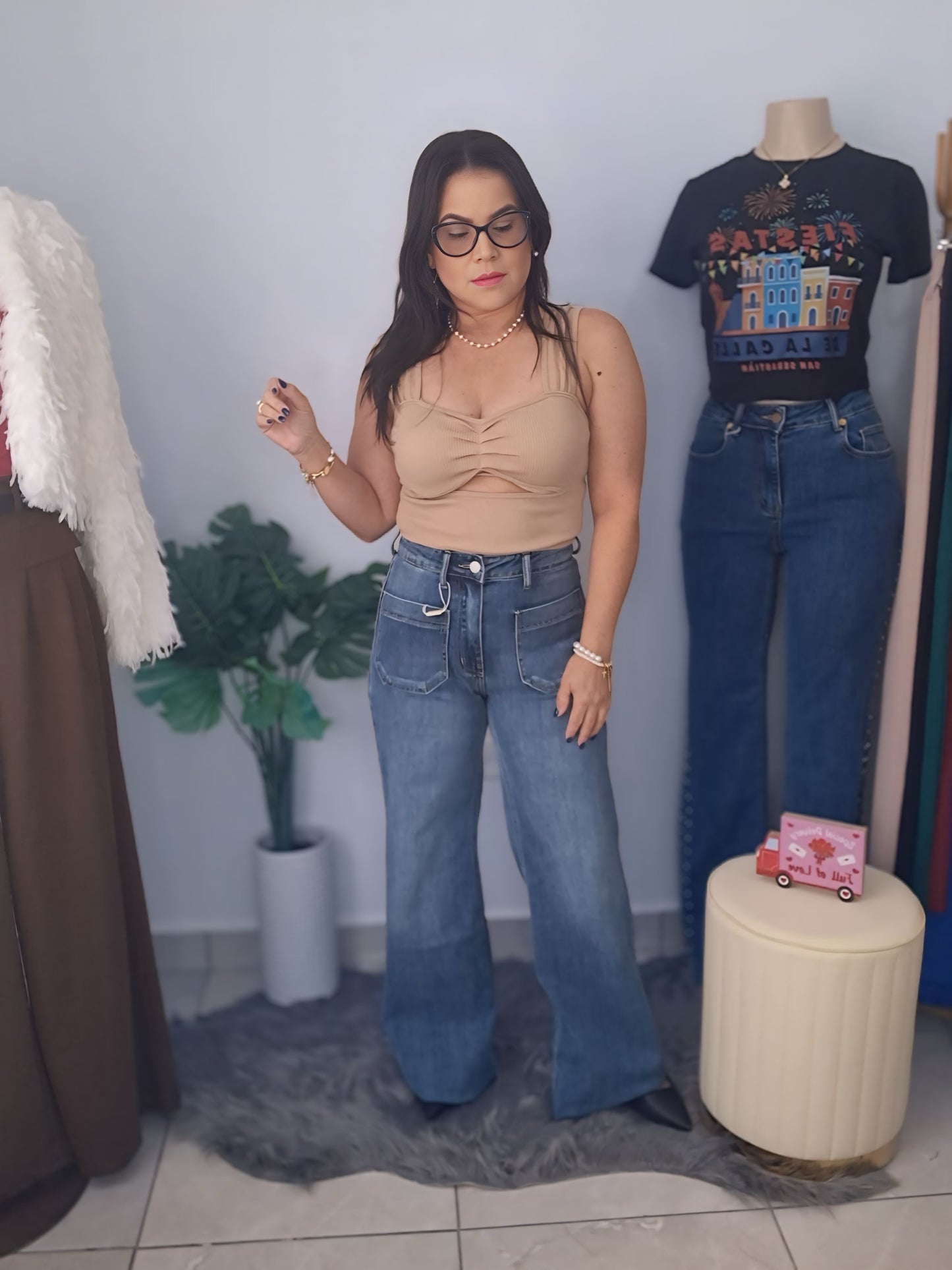 Jean wide leg de tiro alto