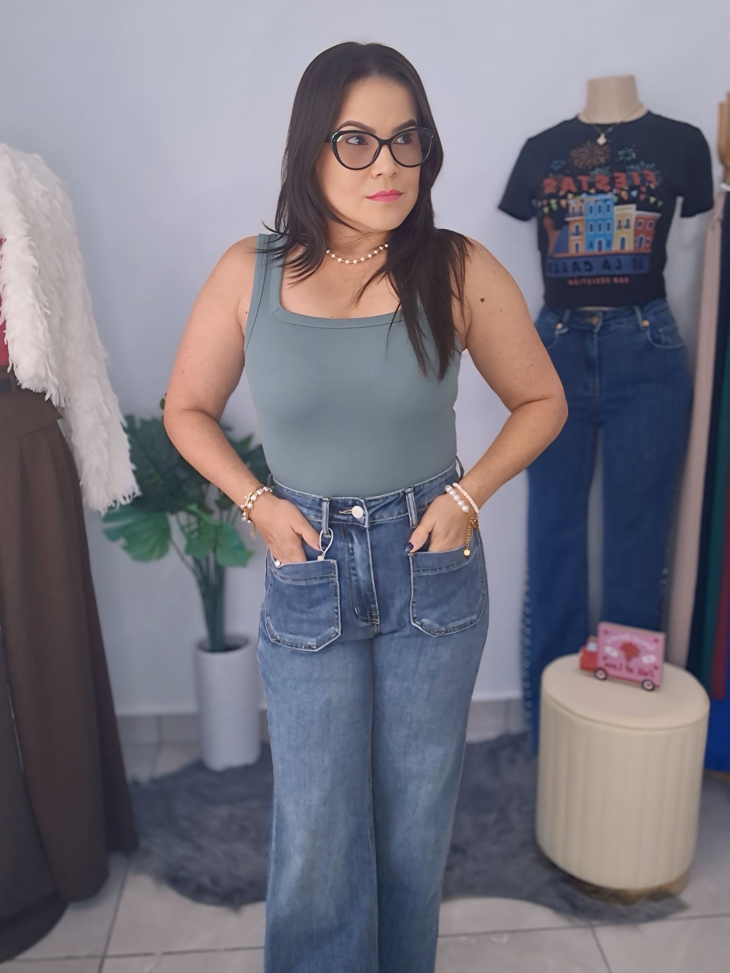 Jean wide leg de tiro alto