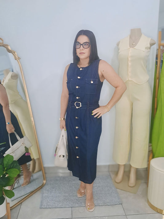 Vestido denim con cinturón