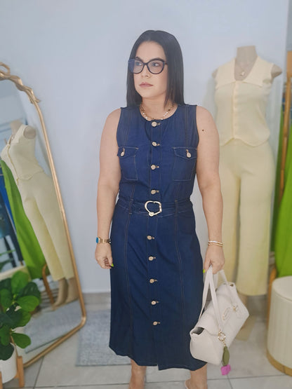 Vestido denim con cinturón
