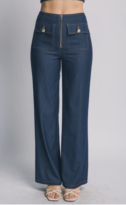 High waist denim zipper