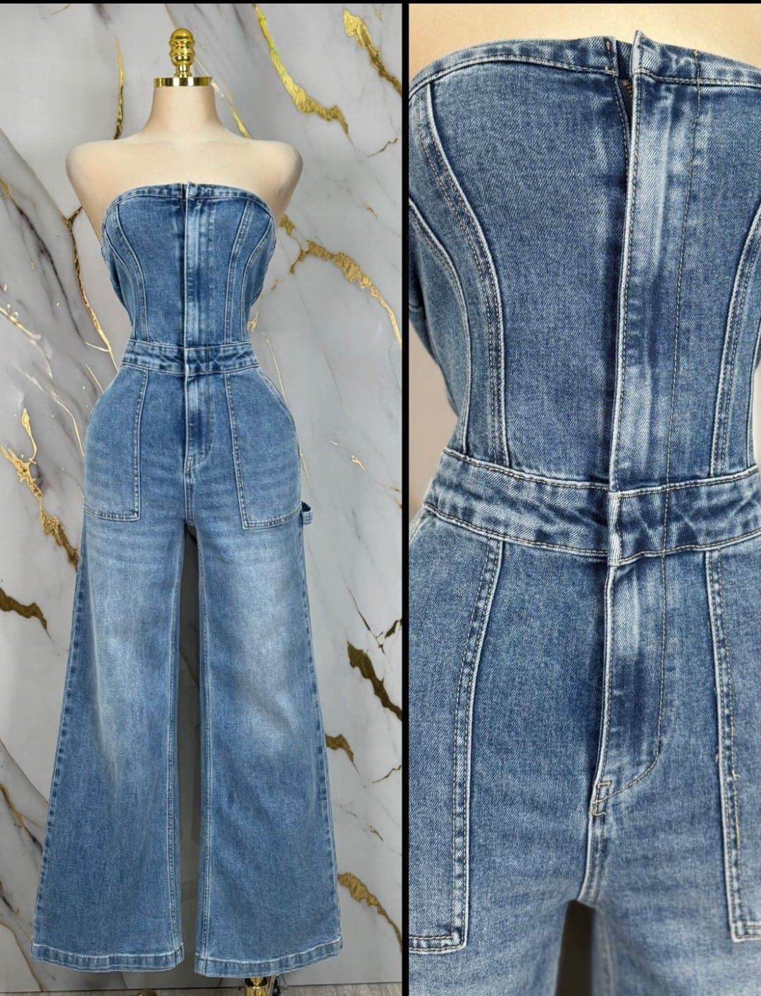 Strechy denim jumpsuit