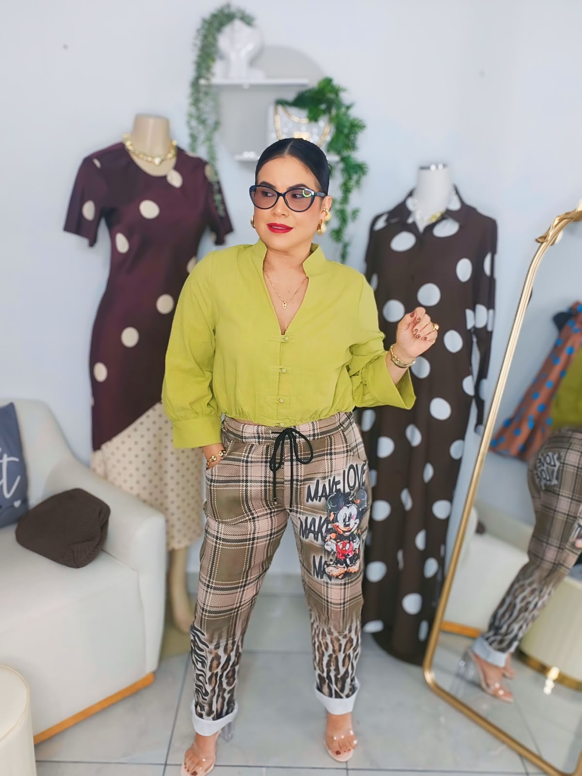 Mickey Plaid Leopard Jogger Pants