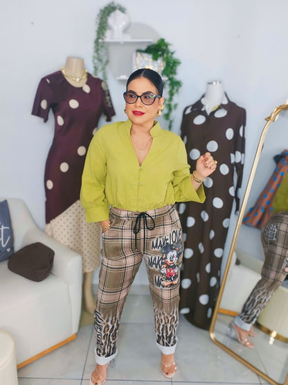 Mickey Plaid Leopard Jogger Pants