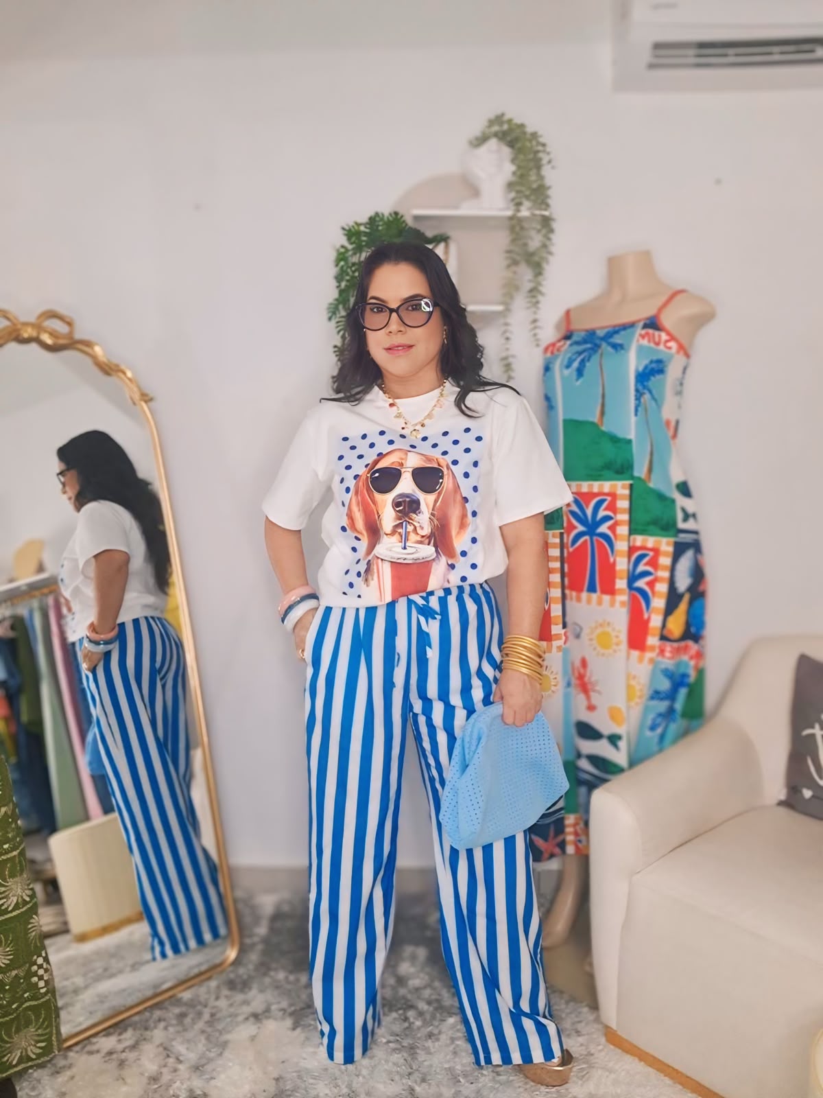 Pantalón Palazzo Rayas Azul & Blanco