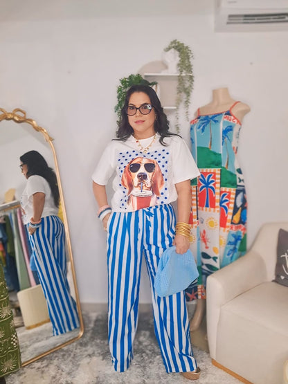 Pantalón Palazzo Rayas Azul & Blanco
