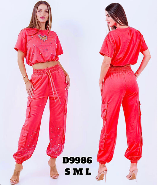 Conjunto pantalon y top Rojo