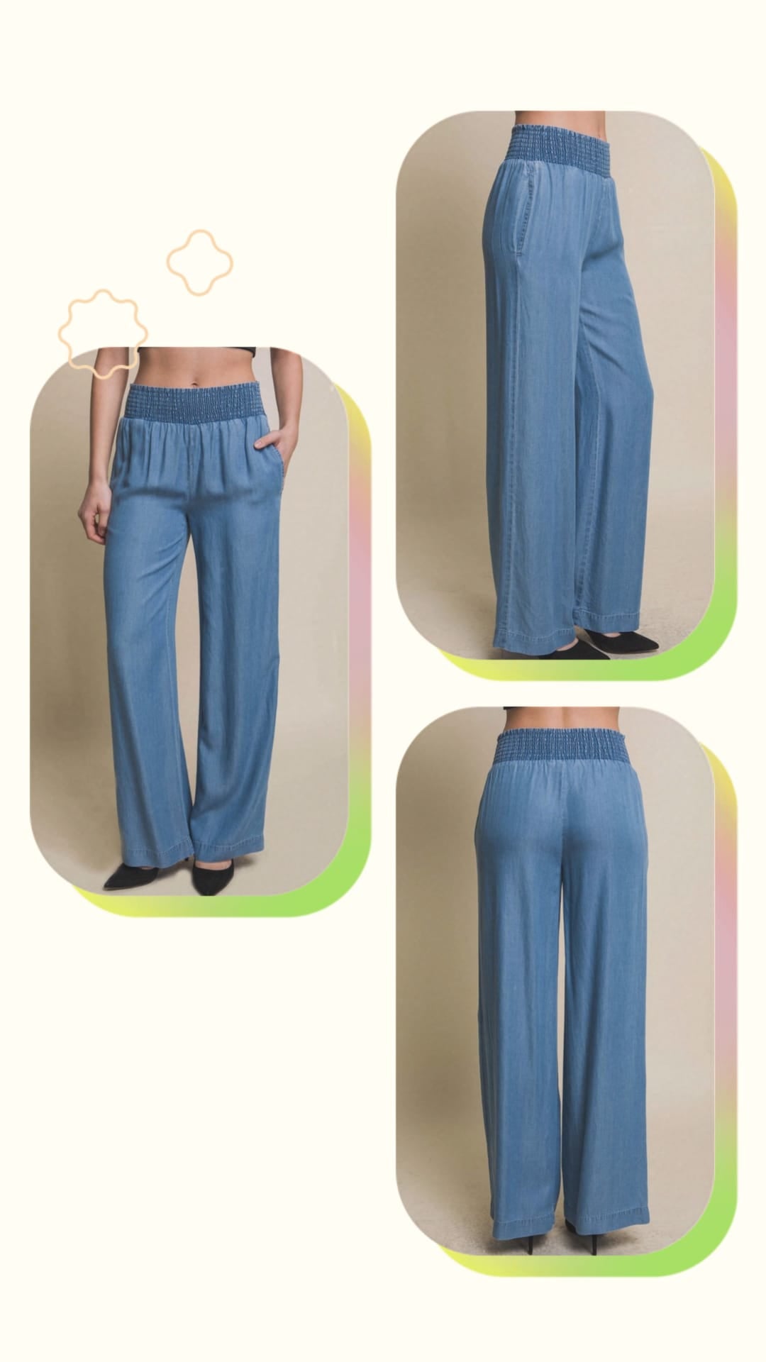 Pantalon color Denim, elástico en cintura