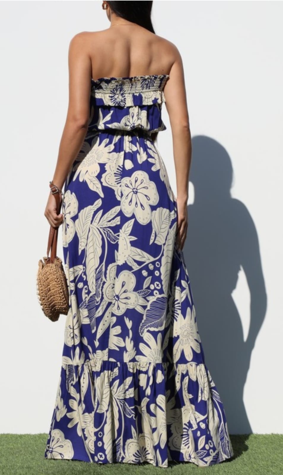 Print blue details Maxi dress