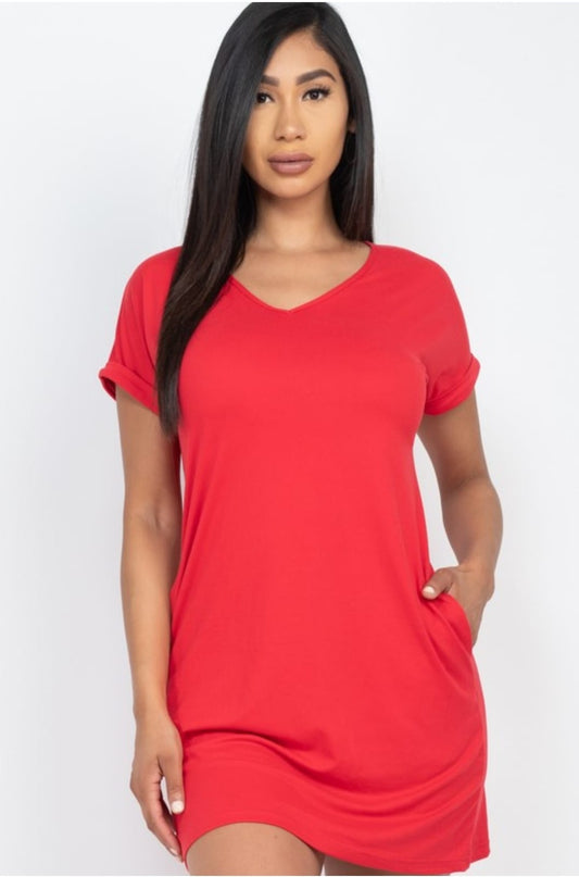 red shirt dress