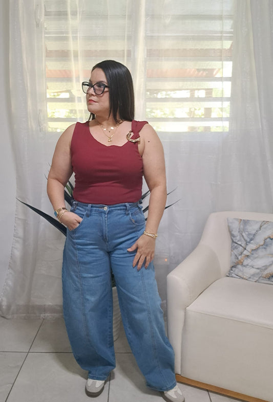 Burgundy One-Shoulder Top