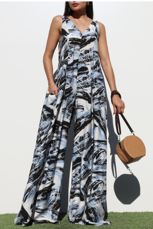 Abstract Print Wide Leg Jumpsuit