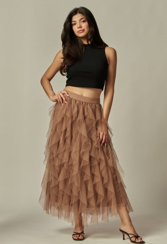 Falda midi toul ruffle chic