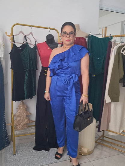 One shoulder ruffle jumpsuit