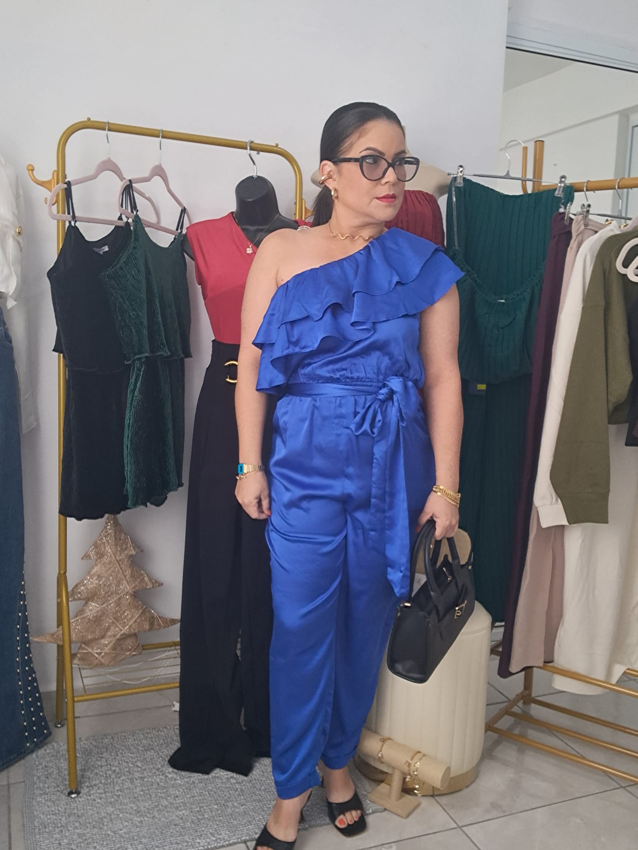 One shoulder ruffle jumpsuit