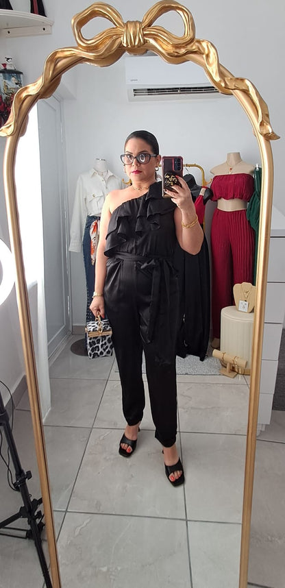 One shoulder ruffle jumpsuit