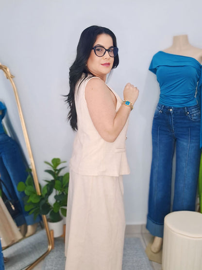 Beige palazzo falda set