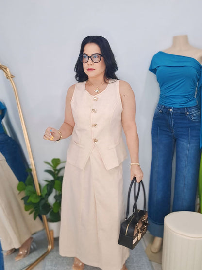 Beige palazzo falda set