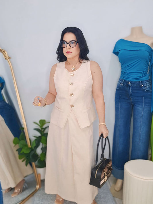 Beige palazzo falda set