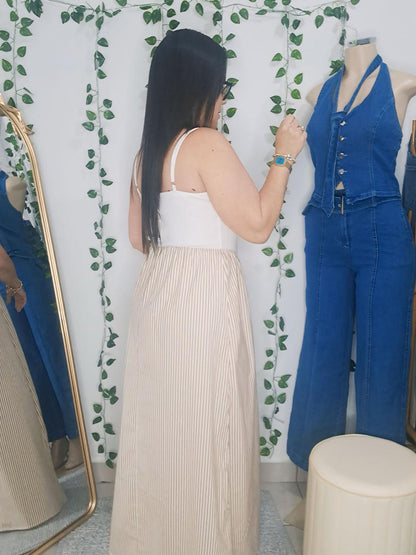 Vestido blanco y beige