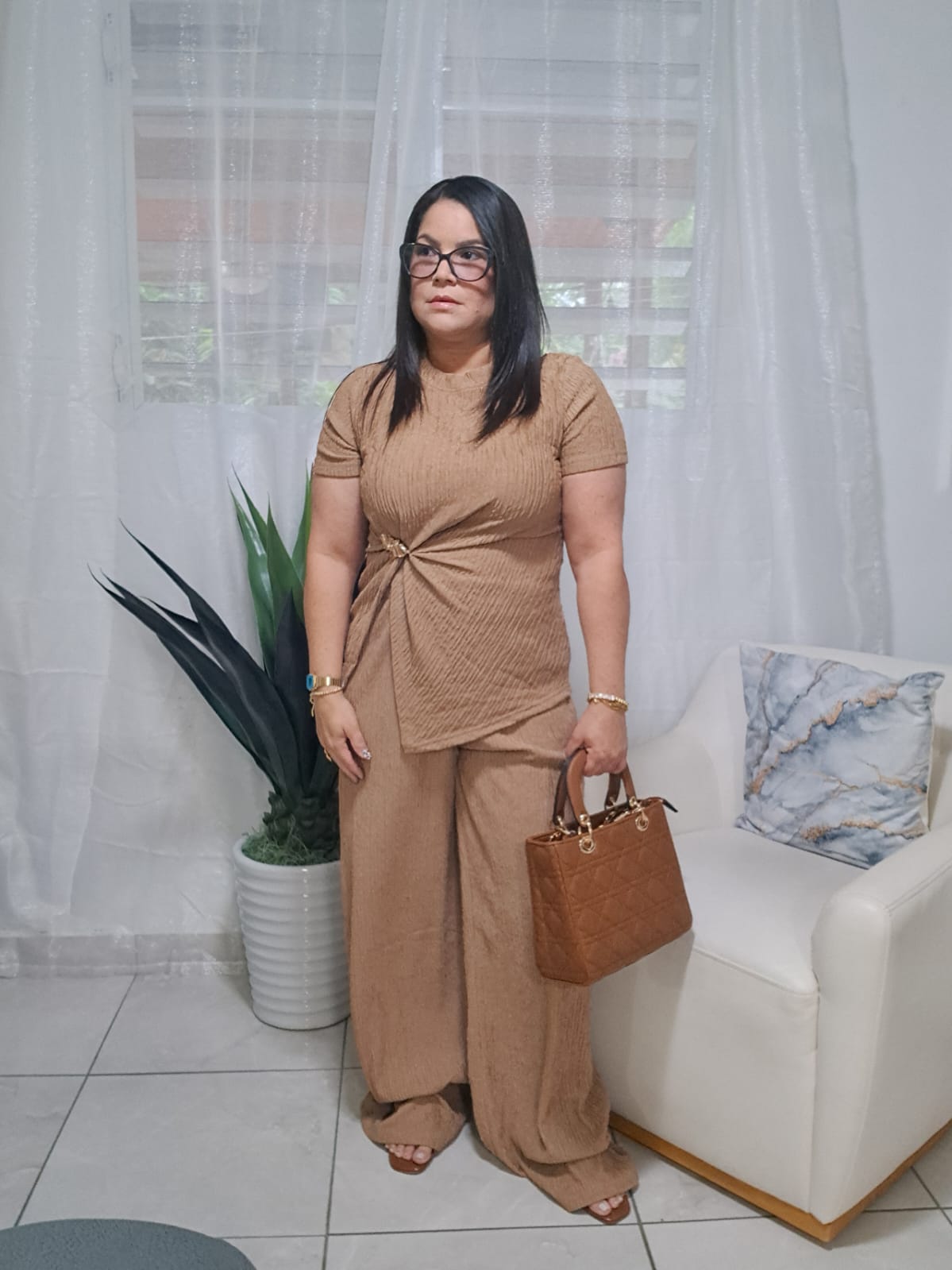 Sand 2 pieces set knot detail top