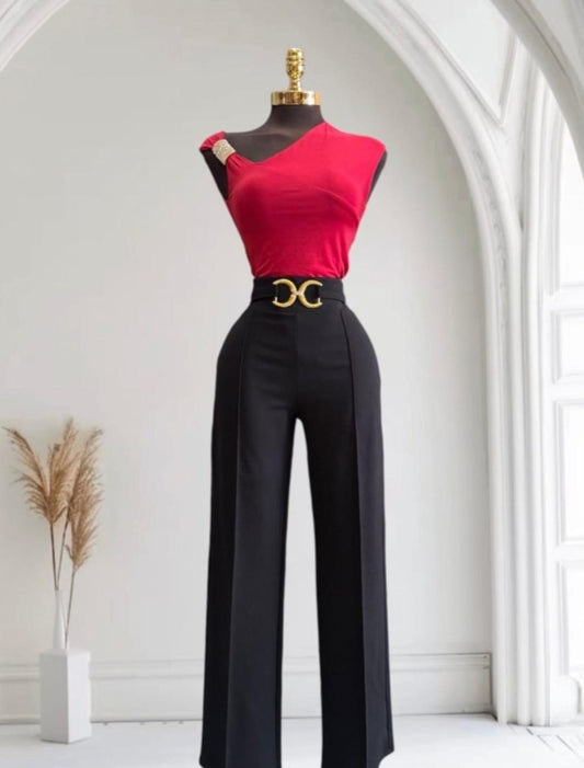 High waist Gold belt detail
