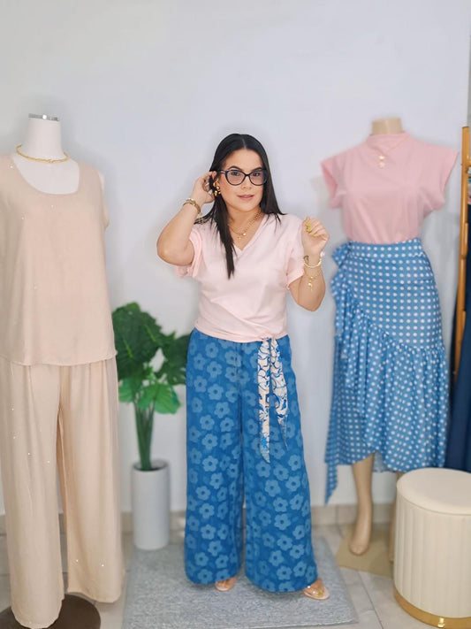 Pantalon denim de flores