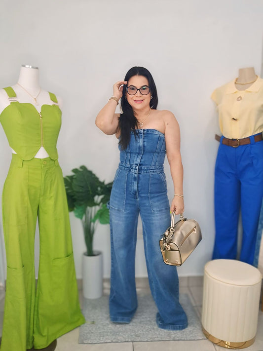 Strechy denim jumpsuit