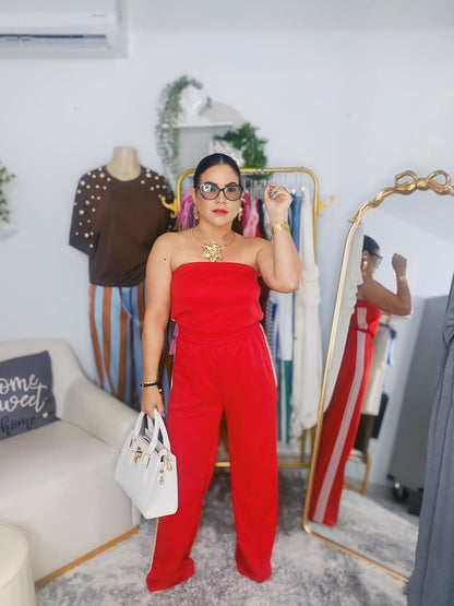 Sport red jumpsuit.
