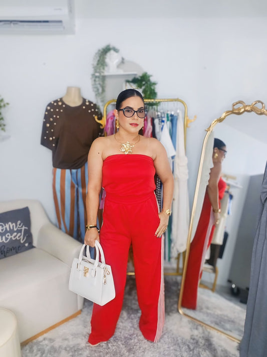Sport red jumpsuit.