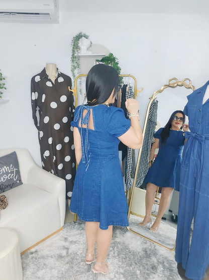 Vestido Denim Manga Abullonada