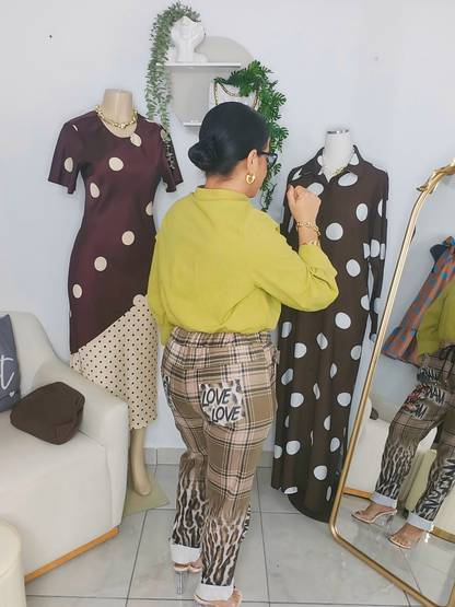 Mickey Plaid Leopard Jogger Pants