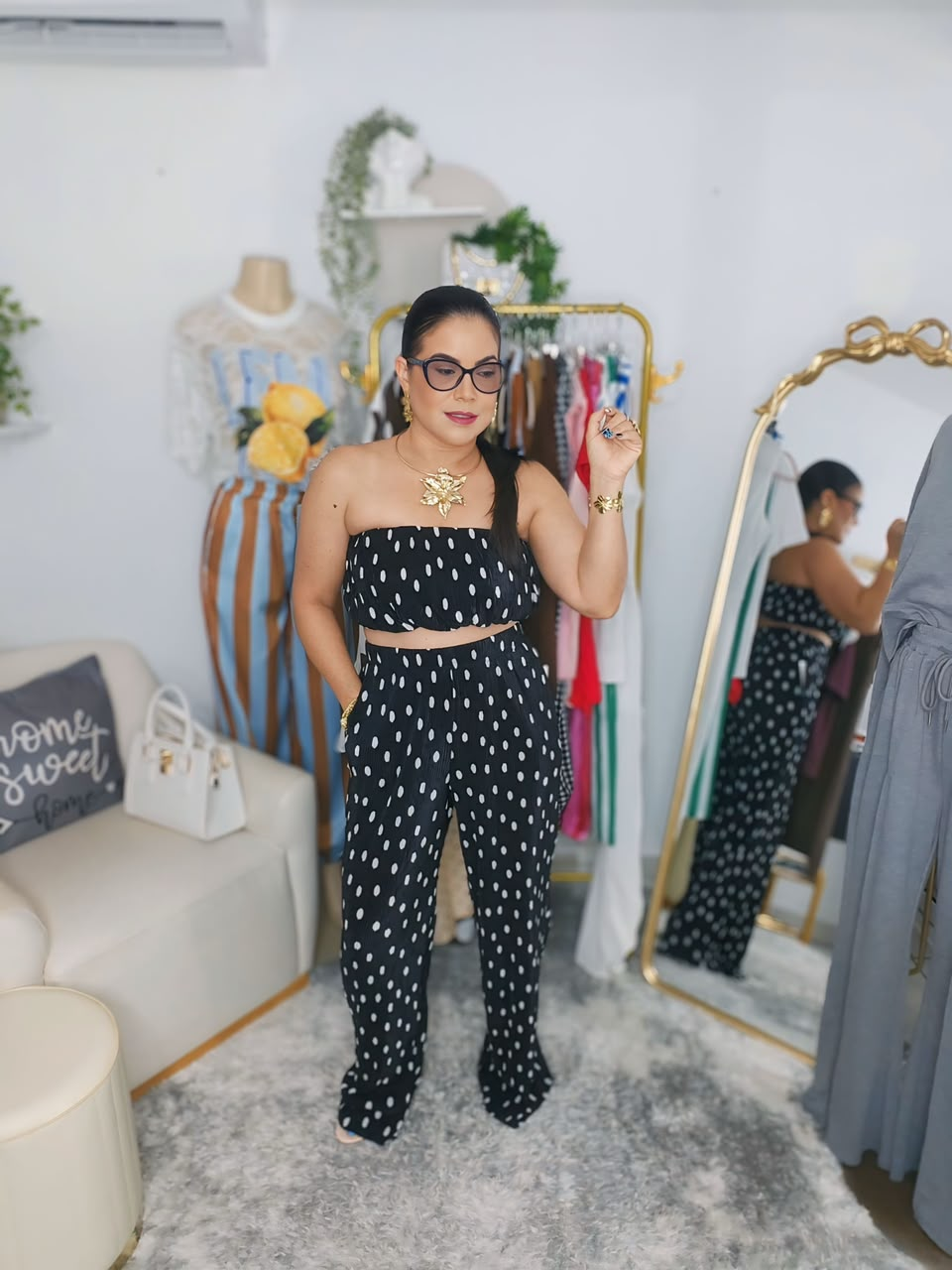 Set Crop Top y Pantalón Polka Dots