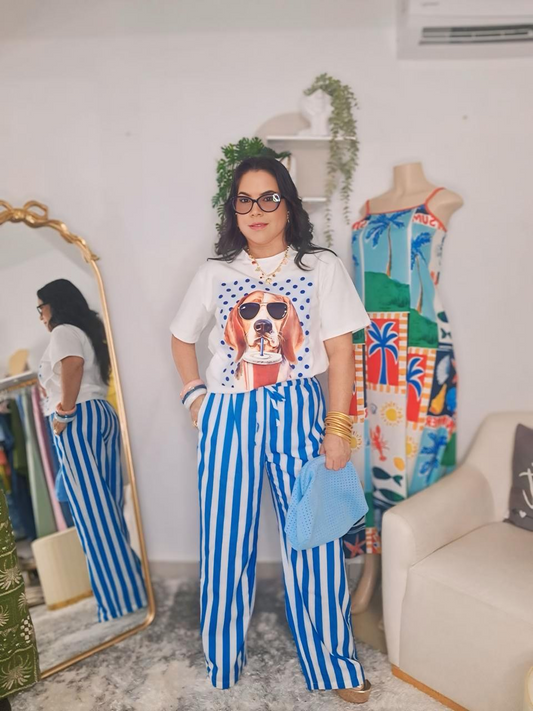 Pantalón Palazzo Rayas Azul & Blanco